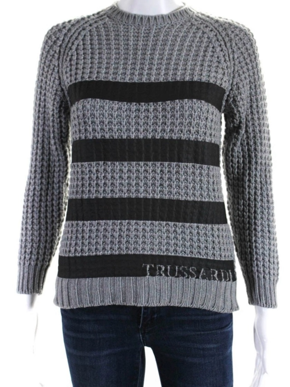 Trussardi Junior Wool Cashmere Blend Chunky Knit Sweater in Gray & Black